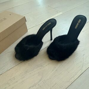 Steve Madden Black Faux Fur Stiletto Mules